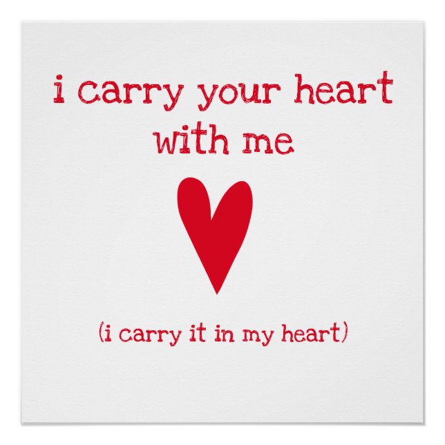 Poster Je porte ton coeur avec moi | Poème de E.E. Cummin (Devant)