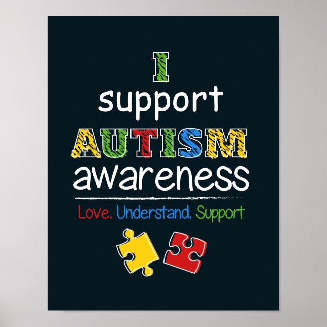 Poster Je soutiens Sensibilisation sur l'autisme Puzzles  (Devant)