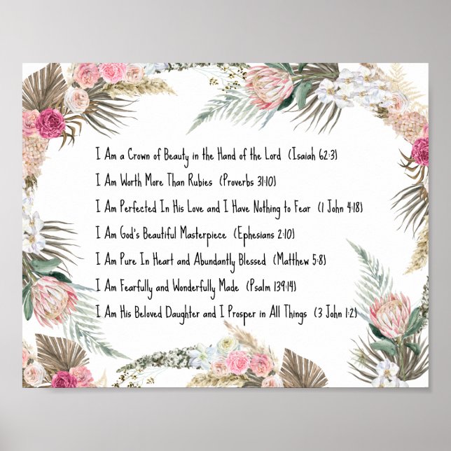 Poster Je Suis Affirmations Floral Christian (Devant)