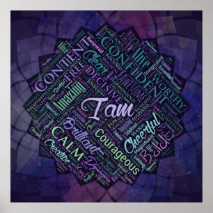 Poster Je suis Affirmations Word Cloud Art in lotus