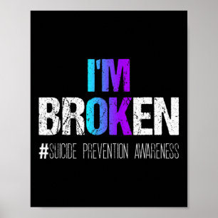 Poster Je suis cassé Turquoise et violet Ribbon Suicide P
