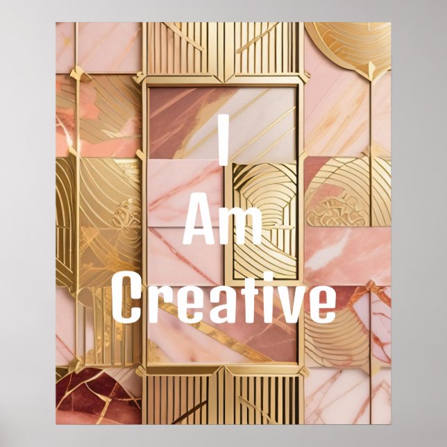 Poster Je Suis Creative Peach Pink Marble Gold Foil (Devant)