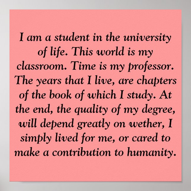 Poster Je suis étudiant à l'université de vie. Ceci ... (Devant)