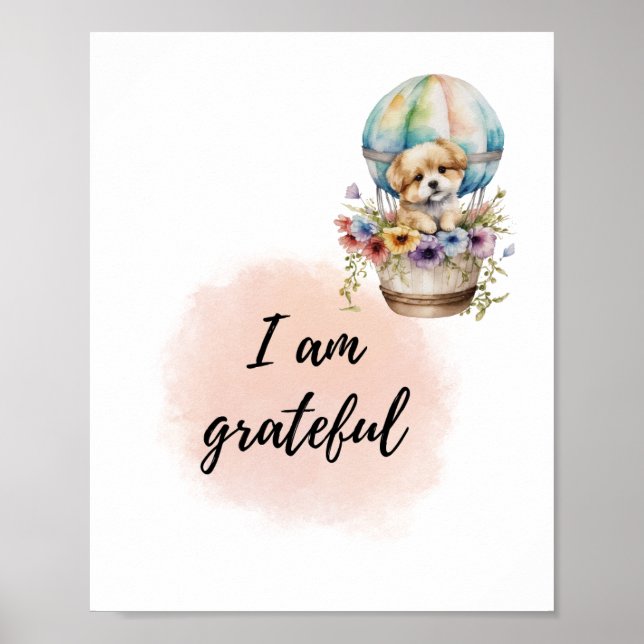 Poster Je Suis Grateful Kid Room Chiot Affirmation Positi (Devant)