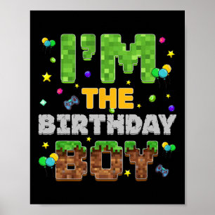 Poster Je suis L'Anniversaire Pixel Gamer Party Correspon