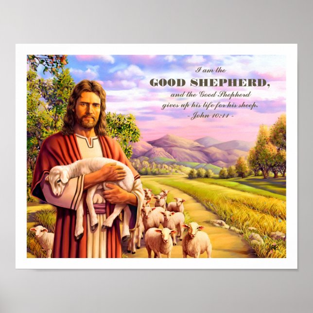 Poster Je suis le Bon Berger. Art de la peinture Jésus Im (Devant)