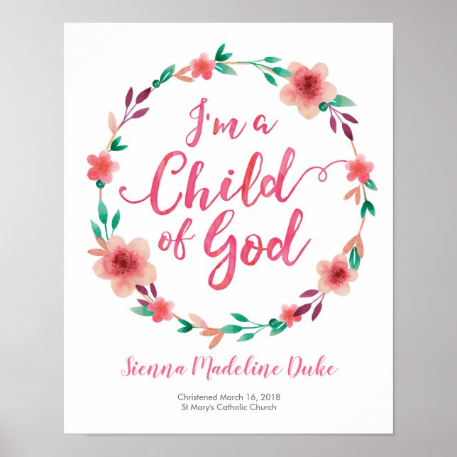 Poster Je suis un enfant de Dieu imprimé Baptême personna (Devant)