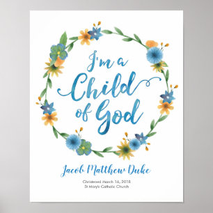 Poster Je suis un enfant de Dieu imprimé Baptême personna