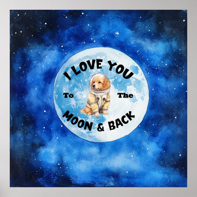 Poster Je T'Aime À La Lune & Retour Golden Retriever (Devant)