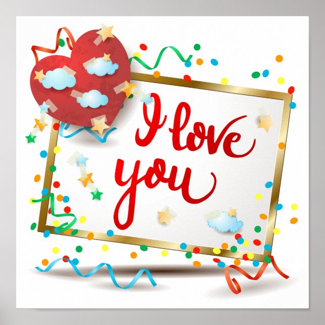 Poster Je t'aime avec le coeur rouge (Devant)
