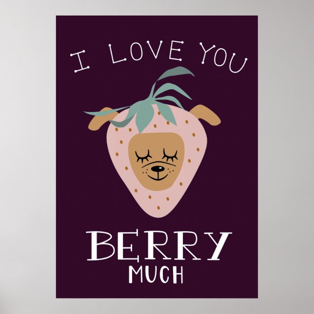 Poster Je t'aime BERRY beaucoup Chien Fraise (Devant)
