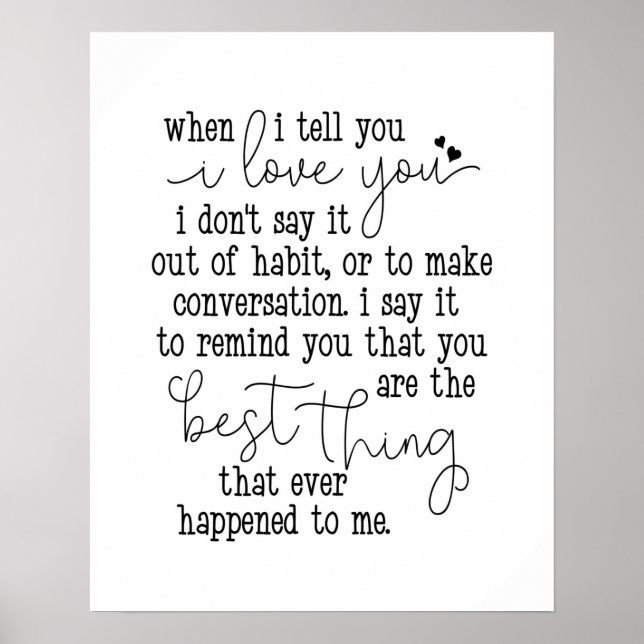 Poster Je t'aime citer un cadeau d'anniversaire mariage (Devant)