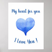 Je t'aime Coeur Bleu mignon Saint Valentin