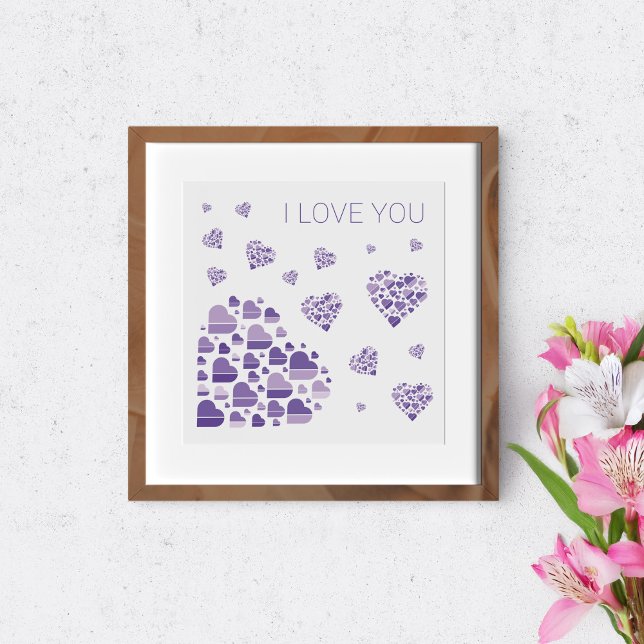Poster Je t'aime. Coeurs simples violets. (Créateur téléchargé)