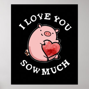 Poster Je T'Aime Coudre Beaucoup Drôle Pun Pig Dark BG