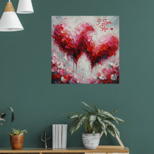 Poster Je T'Aime Deux Coeurs Abstraits Peindre Valentine