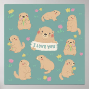 Poster Je T'Aime, Illustration Marmotte