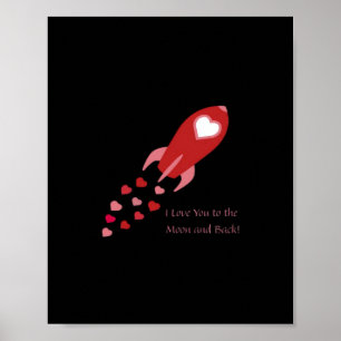 Poster Je t'aime jusqu'à la lune et retour Design de fusé