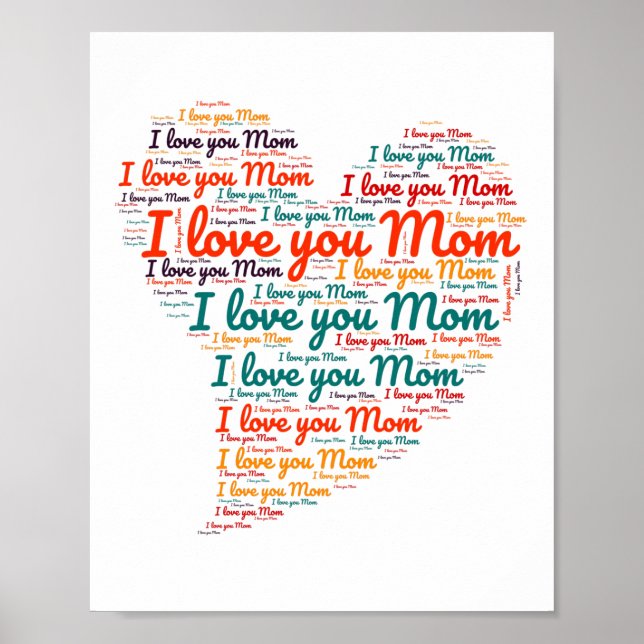 Poster Je t'aime Maman Coeur Parole Art Fête des Mères (Devant)