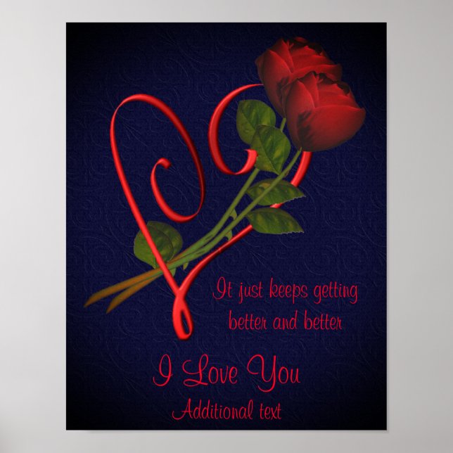 Poster Je t'aime Roses rouges Coeur élégant Personnalisé (Devant)