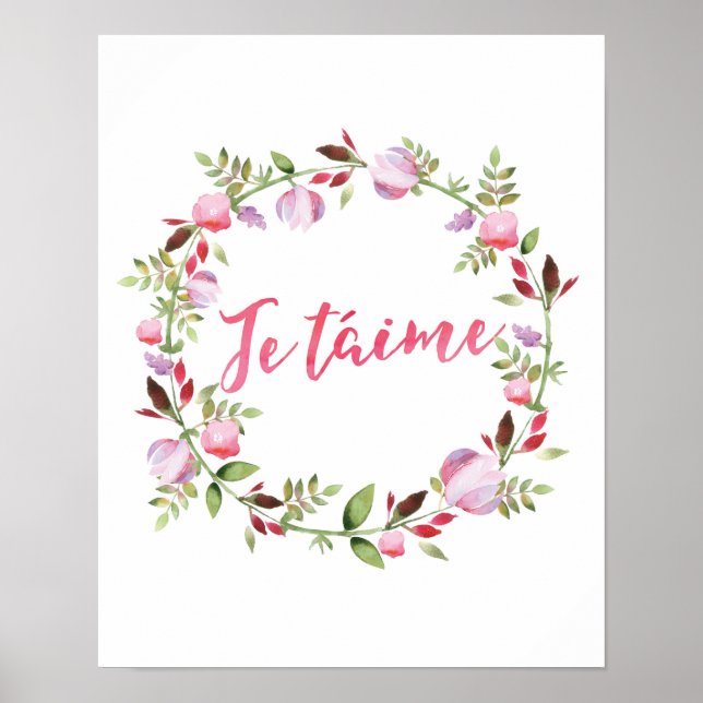 Poster Je taime typographie florale citation imprimé (Devant)