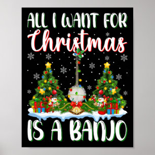Poster Je Veux Pour Noël Est Un Banjo Lumières Arbre