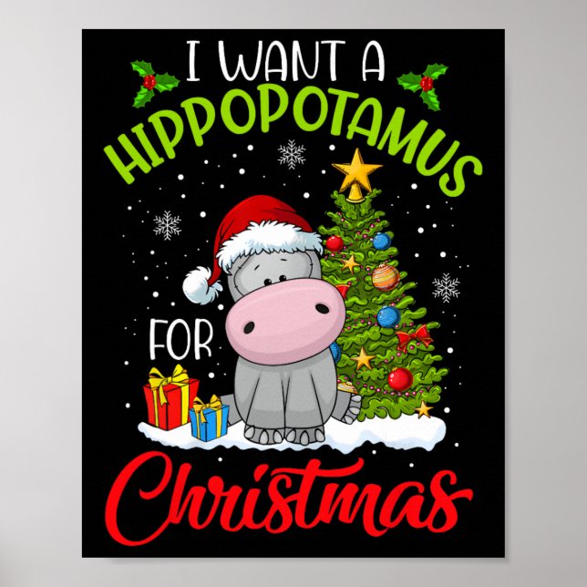Poster Je Veux Un Hippopotame Pour Noël Hippo De Noël Pou (Devant)