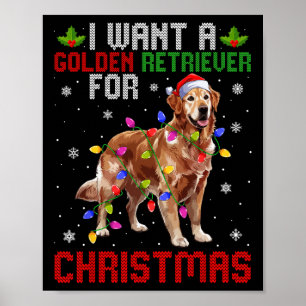 Poster Je Veux Un Retriever D'Or Pour Noël Santa Hat