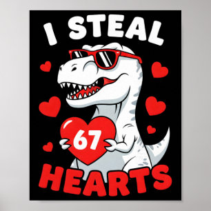 Poster Je vole 67 cœurs Drôle 67 Saint-Valentin Dinosaure