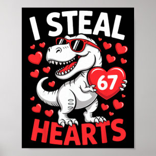 Poster Je vole 67 cœurs Drôle 67 Saint-Valentin Dinosaure
