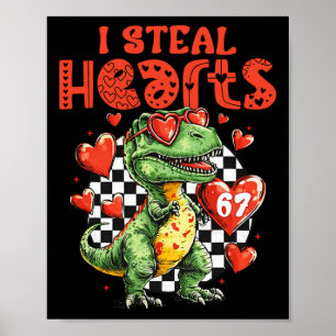Poster Je vole des cœurs Dinosaure 67 Saint Valentin Humo