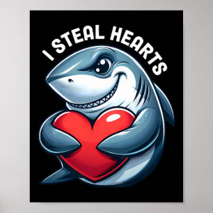 Poster Je vole des cœurs drôle requin Saint-Valentin cœur