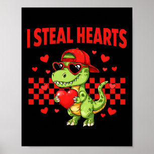 Poster Je vole des cœurs Saint-Valentin Dinosaure Mignon 