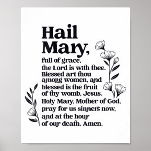 Poster Je vous salue Marie prière florale mariale chrétie