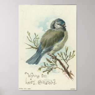 Poster Je Vous Souhaite Un Joyeux Noël, Vintage Oiseau Bl