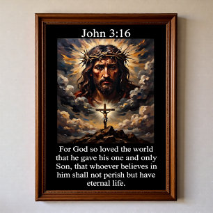 Poster Jean 3:16 Calvaire Jésus Couronne d'Épines