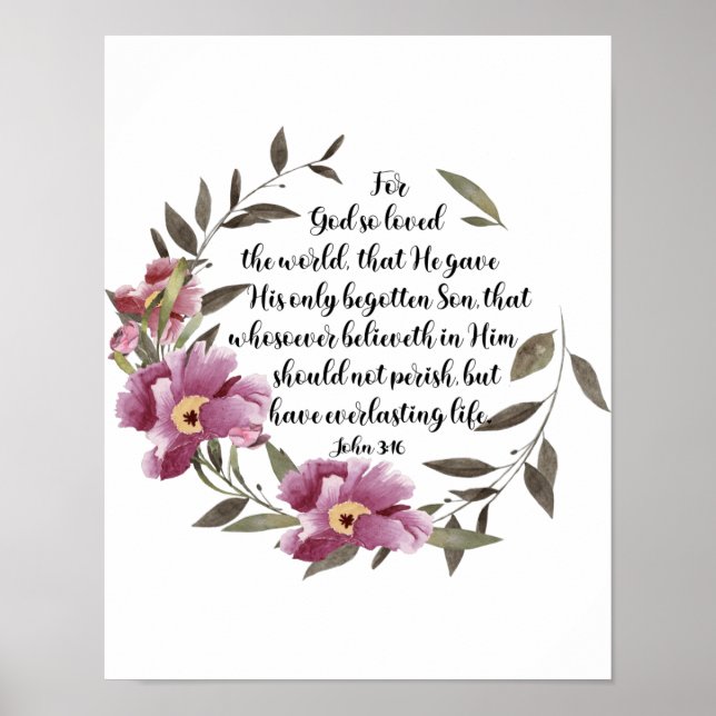 Poster Jean 3:16 Car Dieu Aimait Le Monde, Écriture (Devant)