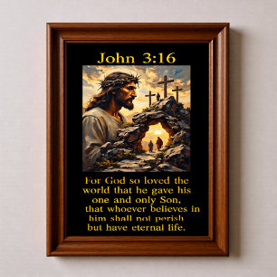 Poster Jean 3:16 Jésus Couronne d'Épines Tombeau Vide Cal