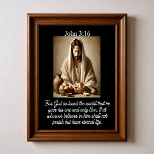 Poster Jean 3:16 Jésus rompant le pain Communion Panier