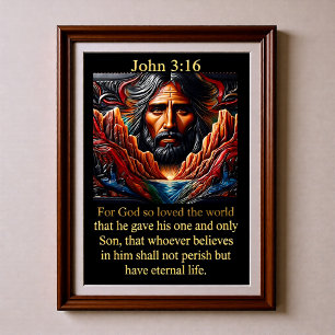 Poster Jean 3:16 Visage de Jésus Canyon de la Rivière Rou