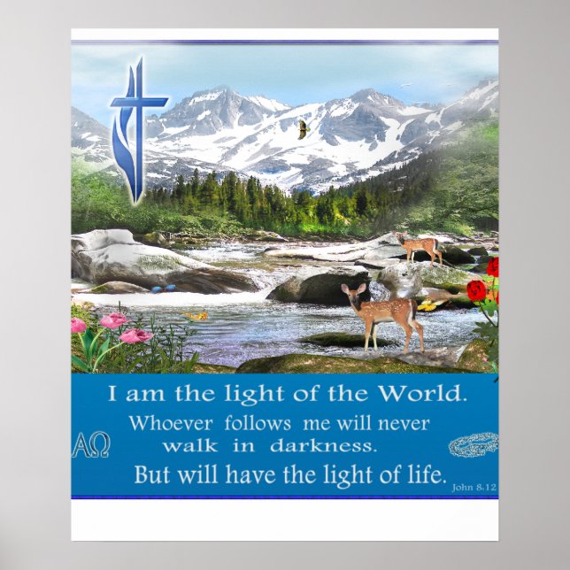 Poster Jean 8:12 Je suis l'affiche légère (Devant)