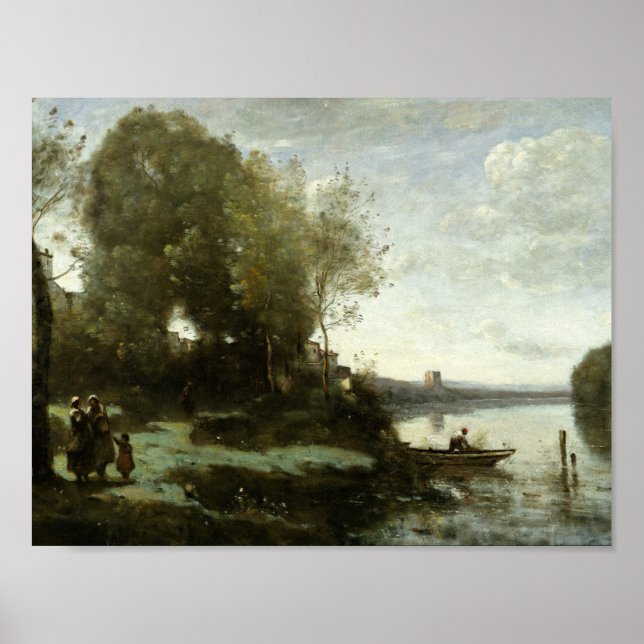 Poster Jean-Baptiste-Camille Corot - Rivière avec un loin (Devant)