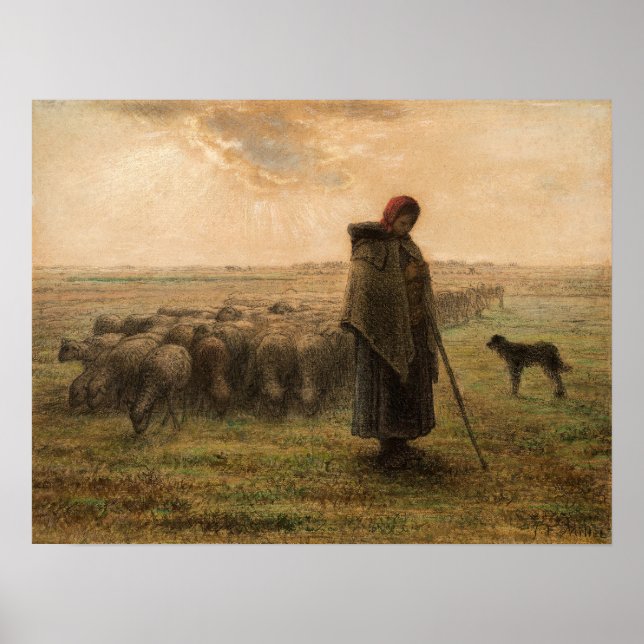 Poster Jean-Francois Millet - Berger et troupeau 1865 (Devant)