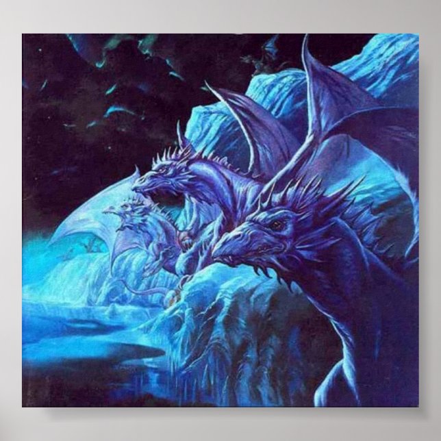Poster Jeff Easley - Inconnu - Dragons bleus sur le rivag (Devant)