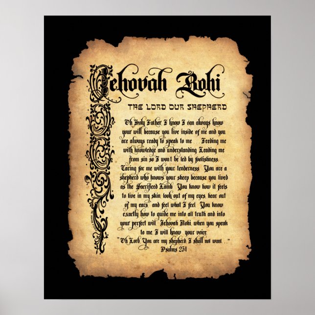 Poster Jéhovah Rohi, Seigneur notre Pasteur : Noms de Die (Devant)