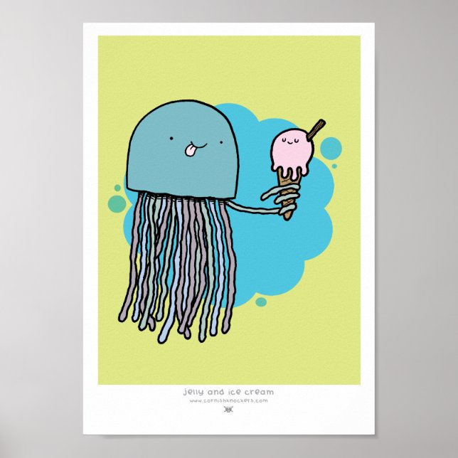 Poster Jellyfish and ice cream A4 print Vert arrière - pl (Devant)
