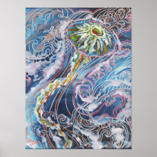 Poster Jellyfish Colorée Ocean Waves Art Imprimer
