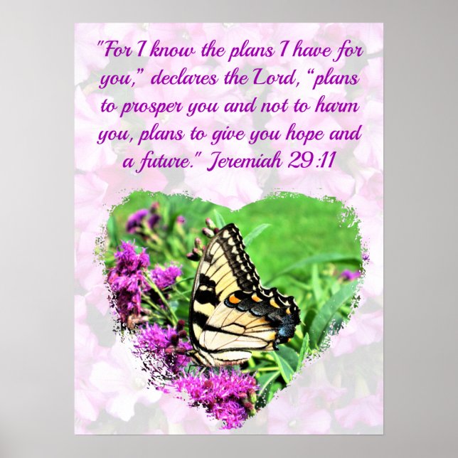 POSTER JEREMIAH FLORALE ET BOUTTERFLY 29:11 VERSE (Devant)