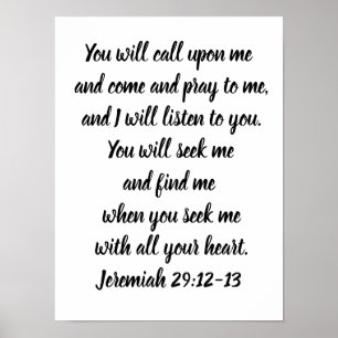Poster Jérémie 29:12-13 Verset biblique minimaliste