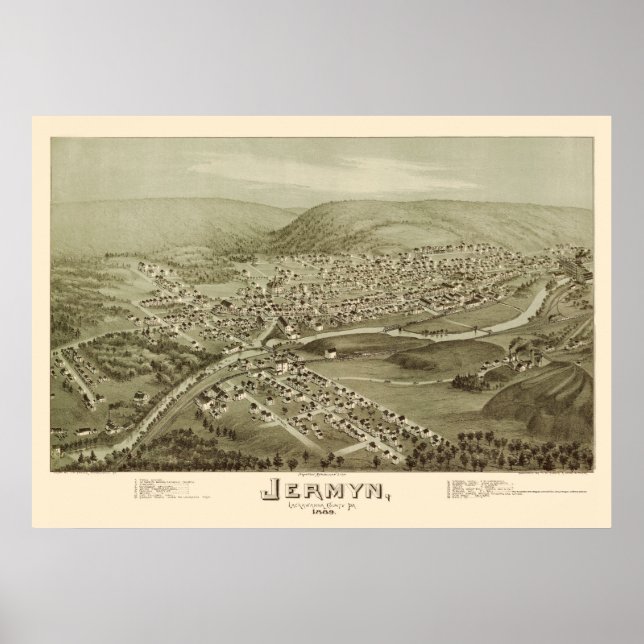 Poster Jermyn, PA Carte panoramique - 1889 (Devant)